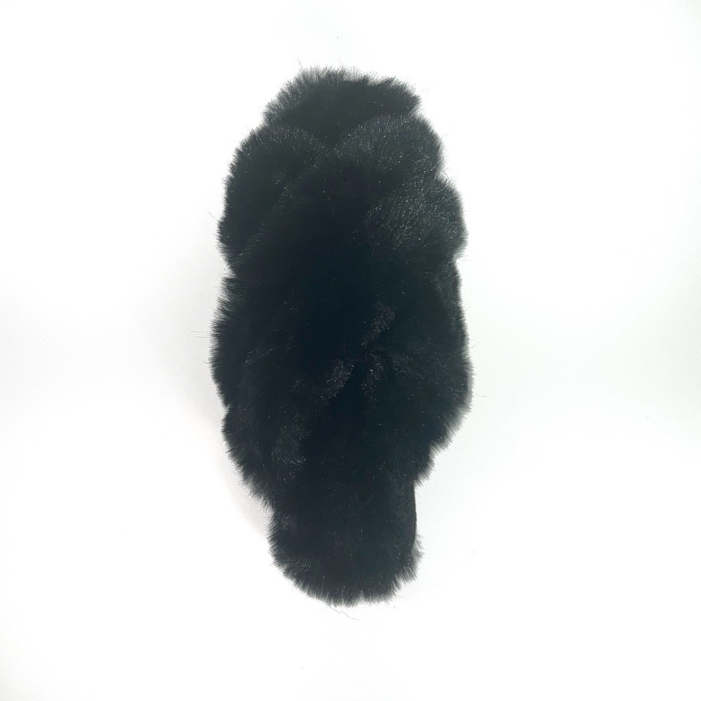 Black Open Toe Furry Slippers M(7-8)